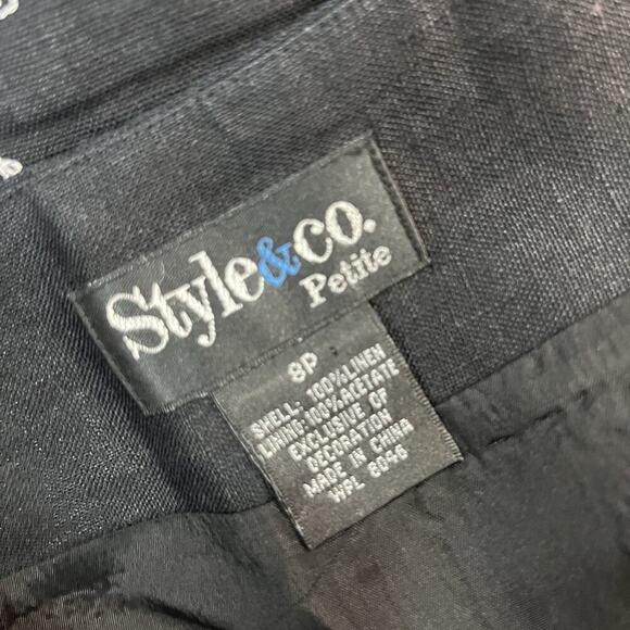 Style & Co Skirt size 8 Petite Black Linen Knee A Line Floral Embroidery Modest - Picture 8 of 8